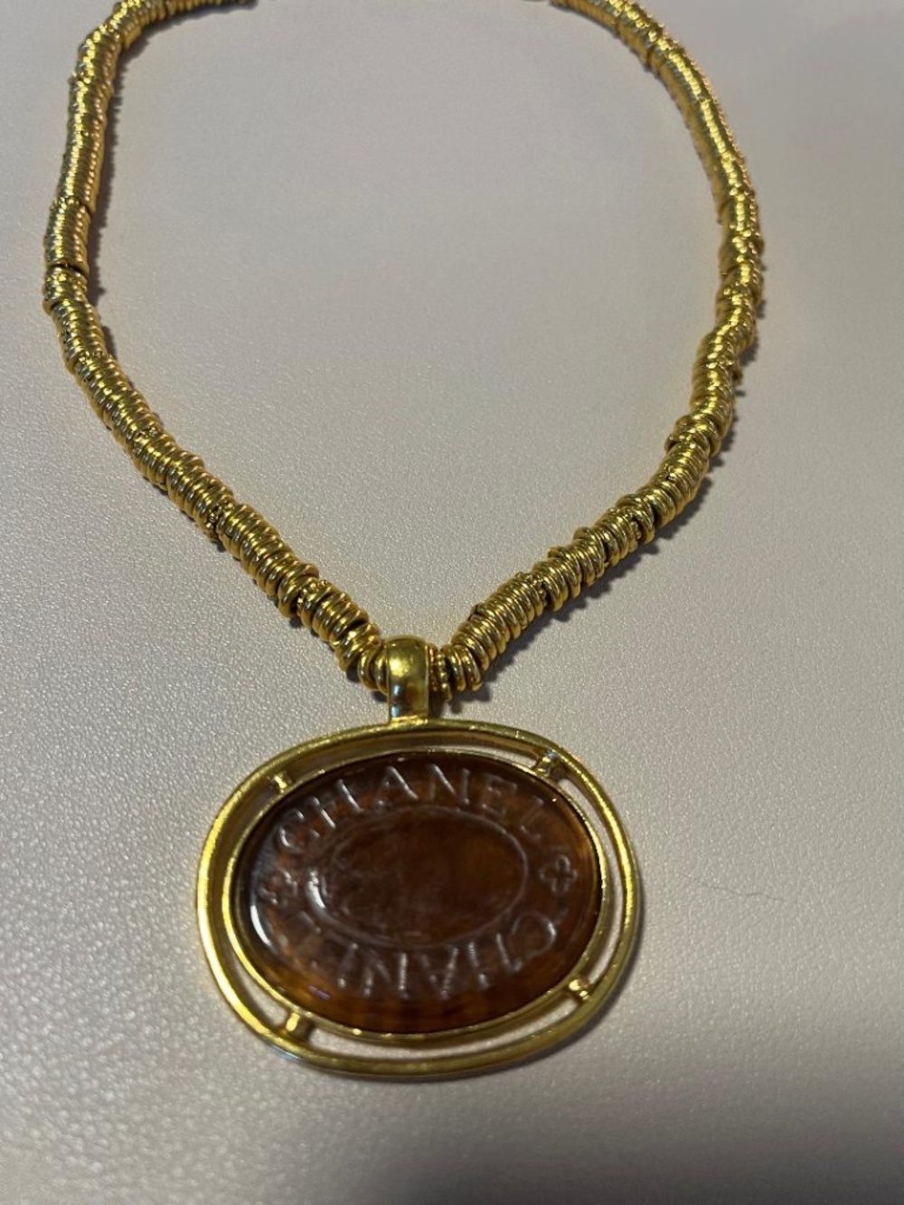 Vintage Chanel Amber Glass Pendant Necklace
